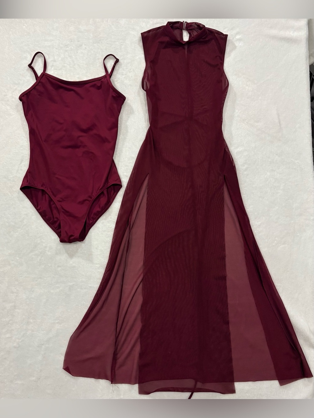 Weissman Burgundy Dance Leotard w/ Sheer Coverup Womenβs Size SA